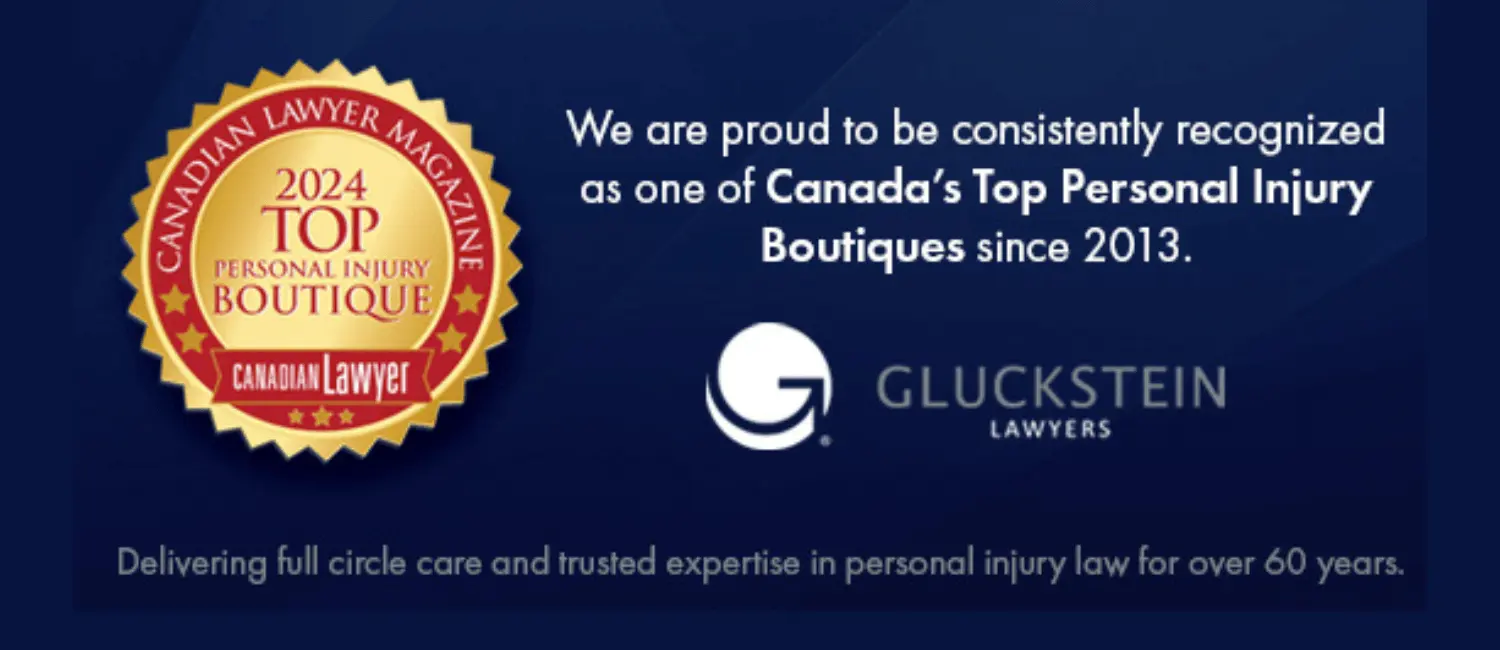 A top Personal Injury Boutique Firm badge next to text that reads "We are proud to be consistently recognized as one of Canada's Top Personal Injury Boutiques since 2013"