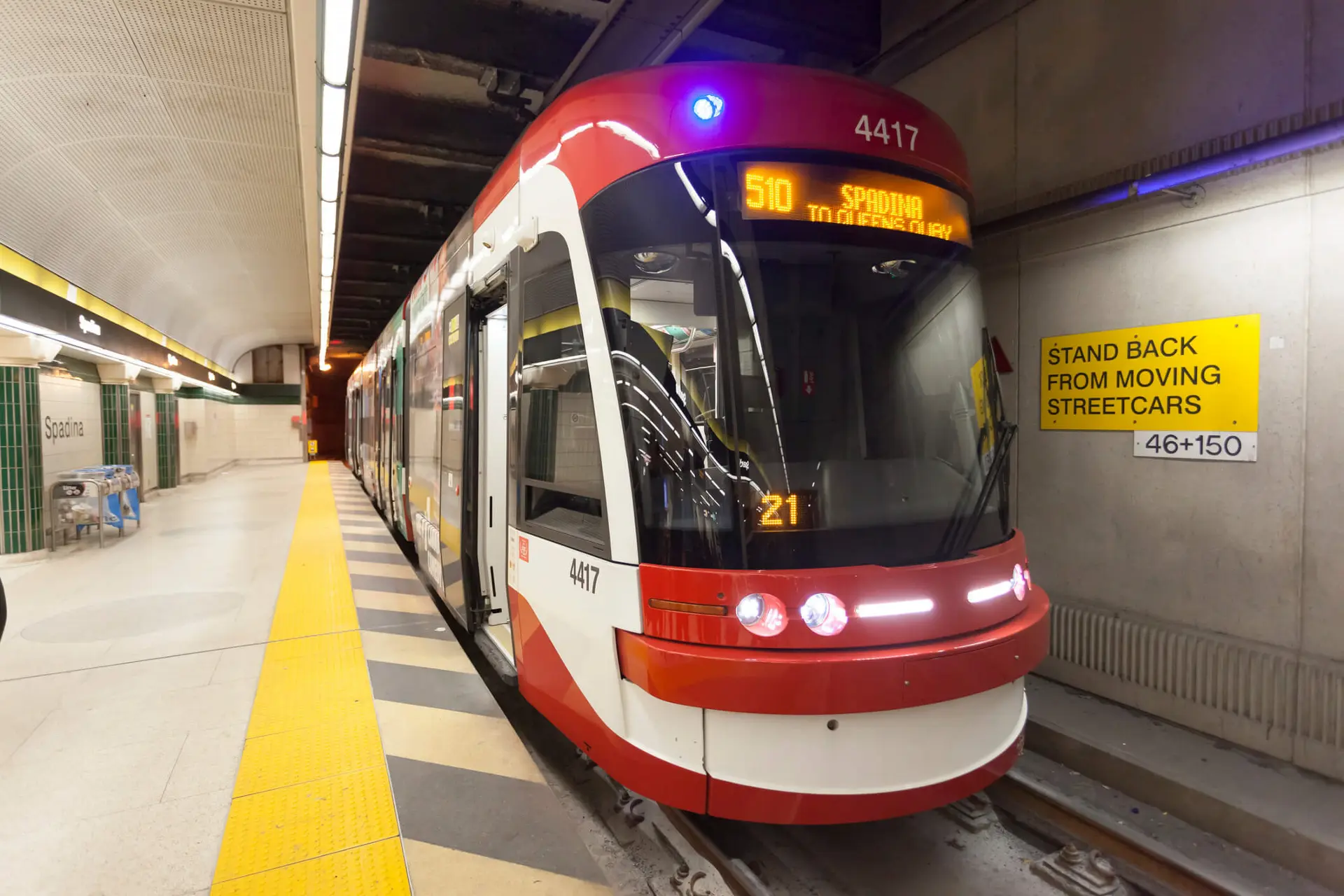 a TTC subway car arrives at the Spadina station in Toronto